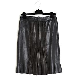Chanel 1990 Plissierter Lederrock FR36 Schwarzer Minirock UK8 US6 Schwarz