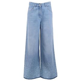 Chanel Pantalon Large en Denim Bleu Brodé de Sequins Bleu