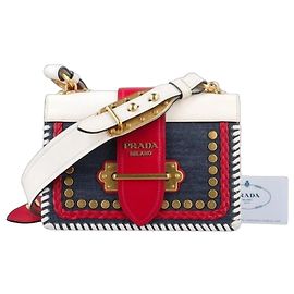 Borsa a tracolla Prada Cahier in denim multicolore e pelle Multicolore
