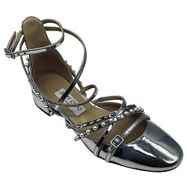 Jimmy Choo Prata Celestia 25MM Metallic Strappy Flats Prata
