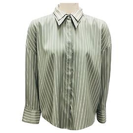 Camicia in seta a righe verde / beige Brunello Cucinelli Verde
