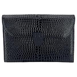 Yves Saint Laurent Bolsa de mão vintage em couro sintético preto com relevo Preto