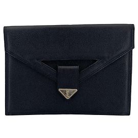 Yves Saint Laurent Vintage schwarze Leder-Clutch Schwarz