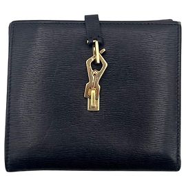 Gucci Vintage Black Leather jGold Push Lock Double Side Wallet Black