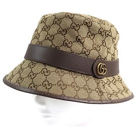 Gucci GG Marmont GG Canvas Cotton Polyester Bucket Hat Brown Beige