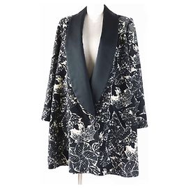 Abrigo de algodón y seda Chanel P60011 Negro Beige
