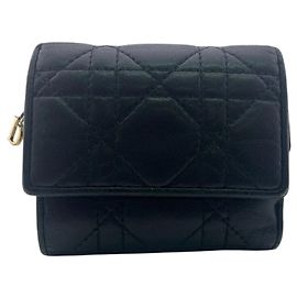 Christian Dior Leather Tri-fold Wallet Black