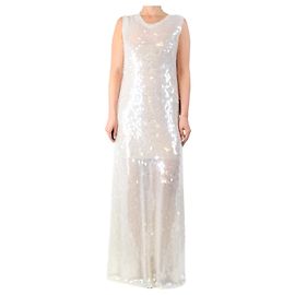 Norma Kamali Robe maxi blanche à sequins sans manches, robe longue évasée - taille L Blanc