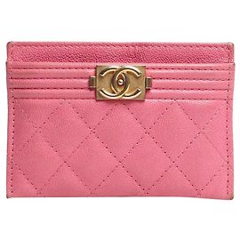 Chanel Pink 2018 Boy caviar quilted cardholder Pink