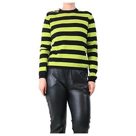 Ganni Pull en cachemire noir et lime à rayures - taille M Vert