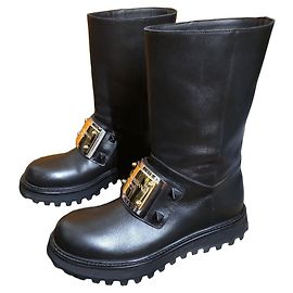 Botas de Couro Preto Dolce & Gabbana com Fivela e Estrelas 42 EU (8 UK) Preto