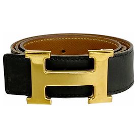 Cinto Hermès Constance em couro box calf Preto Dourado