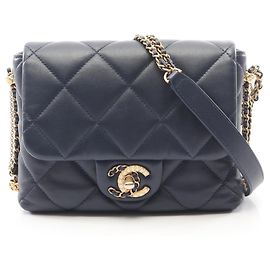 Borsa a spalla trapuntata CHANEL 19 Disneuf Blu navy