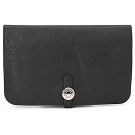 Hermès HERMES Cartera Larga Dogon GM Duo de Cuero Evercolor Negro