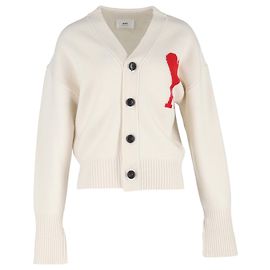 Cardigan Boutonné Ami Ami De Coeur en Laine Blanche Blanc Écru