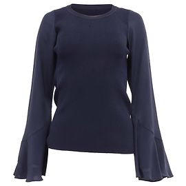 Rippstrick-Bluse mit Glockenärmeln aus navyblauer Viskose von Sandro Blau Marineblau