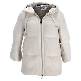 Giacca puffer con cappuccio in pelliccia sintetica Herno in acrilico bianco Bianco Crudo