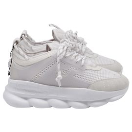 Versace Chain Reaction Sneakers aus weißem Polyester Weiß Roh