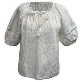 Ulla Johnson Tie-Front Puffed-Sleeve Blouse in White Cotton White Cream