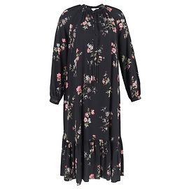 Céline Celine Midi-Kleid mit langen Ärmeln aus schwarzer Seide mit Blumenmuster Schwarz