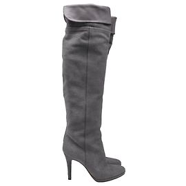 Jimmy Choo Lizard-Embossed Knee-High Boots in Grey Suede Grey