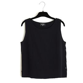Chanel 2010s Top Crepe Wool Navy FR40 Blouse Tank UK12 US10 Navy blue