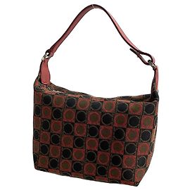 Salvatore Ferragamo Leather Canvas Handbag Brown Black Red