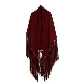 Chale Triangular Hermès com Franjas dos anos 1990 em Cashmere e Couro Bordeaux