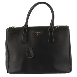 Prada Galleria Sac à Main Double Zip en Cuir Moyen Noir
