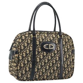 Bolsa de mão em lona Trotter Christian Dior preta e dourada Auth 172135 Preto Dourado