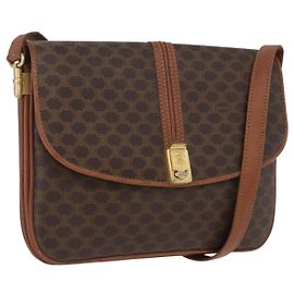 Céline CELINE Macadam Canvas Shoulder Bag PVC Leather Brown Gold Auth LNZ224 Brown Golden