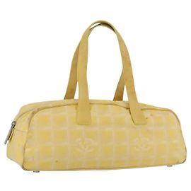 CHANEL Nuova Borsa da Viaggio in Nylon Gialla Argento CC Auth LNZ232 Argento Giallo