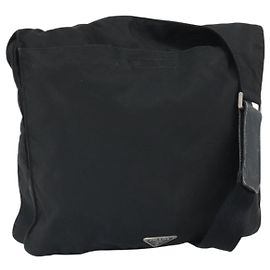 PRADA Shoulder Bag Nylon Black Silver Auth 169431 Black Silvery