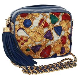 CHANEL Bolso de Hombro Matelassé Cadena Seda Multicolor Oro CC Auth 172070SAV Multicolor Dorado