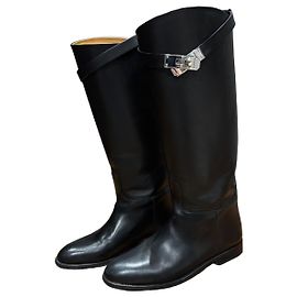 Hermès Black Leather Riding Boots Black
