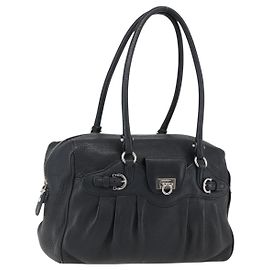 Bolsa de mão em couro preto e prata Gancini da Salvatore Ferragamo Auth am10666 Preto Prata