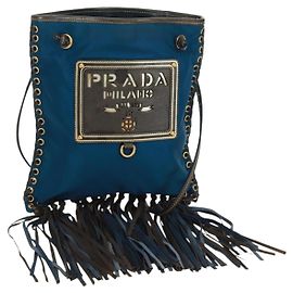 Borsa a Spalla PRADA Nylon Blu Oro Auth 171065V Blu D'oro