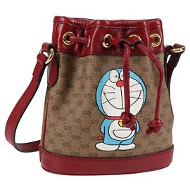Bolsa de colaboração GUCCI Micro GG Supreme Doraemon em PVC bege e dourado Auth 132450SAM Bege Dourado