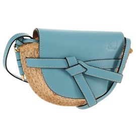 LOEWE Gate Bag Mini Shoulder Bag straw Beige Light Blue Auth bs30097M Beige Light blue