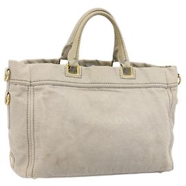 PRADA Sac à main Canapa PM en toile 2way gris or Auth bs33424 Marron Doré