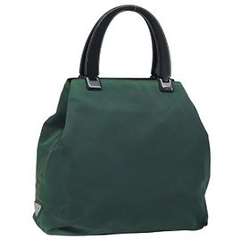 PRADA Handtasche Nylon Grün Silber Auth 172255 Silber Grün