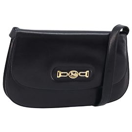 Céline Bolsa de Ombro de Couro Preta e Dourada Auth 166854 Preto Dourado