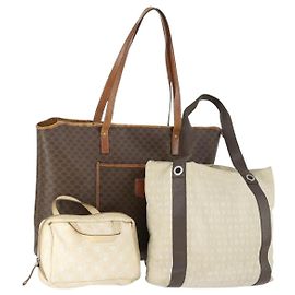Céline CELINE Bvlgari Salvatore Ferragamo Macadam Bag PVC 3 Set Brown Auth 155245 Brown Beige