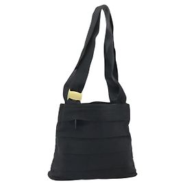 Borsa Tote Salvatore Ferragamo in tela nera e oro Auth 169405 Nero D'oro