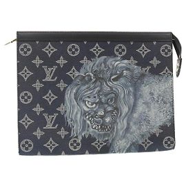 LOUIS VUITTON Pochette Voyage Monogram Savanna Clutch Bag Blu Navy M66639 Auth 29183M Blu navy