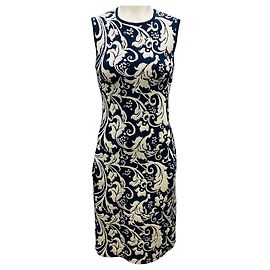 Vestido de coquetel sem mangas em malha jacquard azul marinho / creme da Lanvin Azul marinho