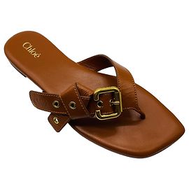 Chloé Chloe Light Brown Leather Flat Mae Sandals Brown