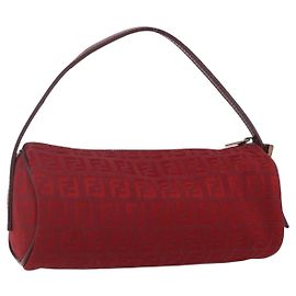 FENDI Zucchino Canvas Handtasche Rot Gold Auth SW2058V Rot Golden