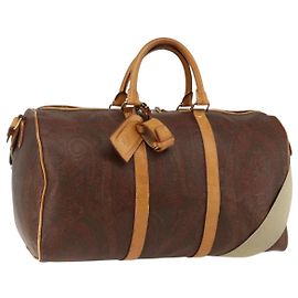 Bolsa Boston ETRO Paisley PVC Marrom Dourado Auth ka2636 Marrom Dourado