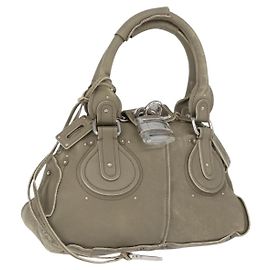 Chloé Chloe Paddington Handtasche aus Leder Khaki Silber Authentisch 163603V Silber Khaki